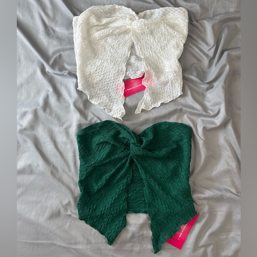 White and Green Textured Twist Tops SHEIN Bundle